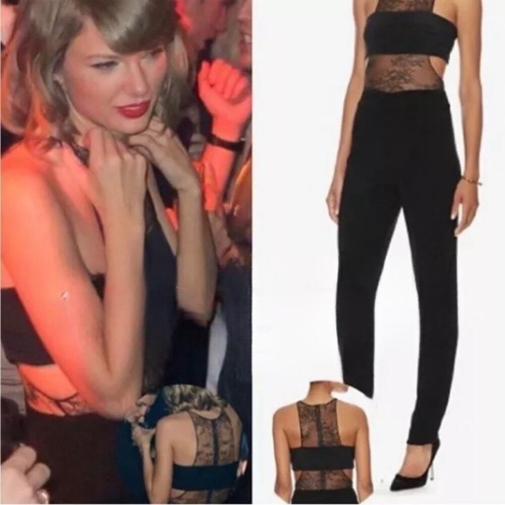 Noam Hanoch Nikka Bandeau Lace‎ Jumpsuit Sz 2 Black Knit ASO Taylor Swift Dance